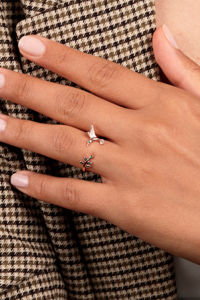 Elika Silver Kadın Ruby Kuşu Ayarlanabilir 925 Ayar Gümüş Yüzük