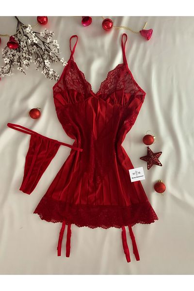 MH Moony Homewears 2-Piece Cinnabon Garter Nightgown Tango Set