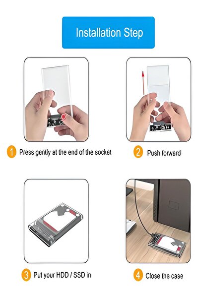 ulu 2,5 İNÇ Sata USB 3.0 Taşınabilir Harddisk -SSD Kutusu Şeffaf