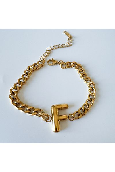 CHARMLUCKY Steel bombed letter F bracelet