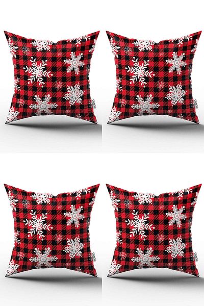 Cango Home Red New Year Themed Set of 4 Digital Printed Throw Pillow Cases 4Kmbs-Cgh302