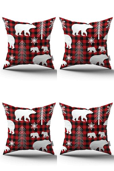 Cango Home Red New Year Themed Set of 4 Digital Printed Throw Pillow Cases 4Kmbs-Cgh328