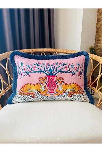 ge living Decorative Tiger Pattern Design Pink Velvet Pillow Case