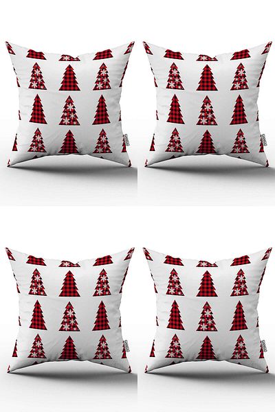 Cango Home Red New Year Themed Set of 4 Digital Printed Throw Pillow Cases 4Kmbs-Cgh326