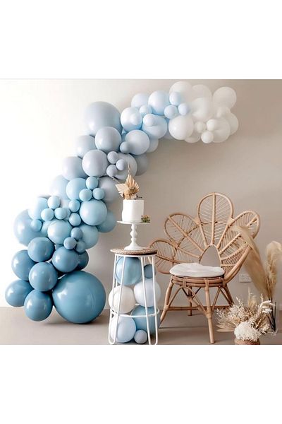 Çemrek Süs Parti Deep Ocean Storm Blue White Balloon Chain Set of 100