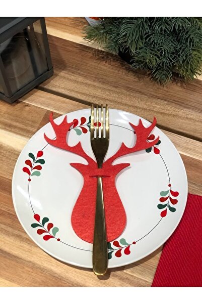 Masalsı Concept Red 6 Pieces Decorative deer Spoon Holder - New Year's figurines tableware decor spoon holder service presentation holder