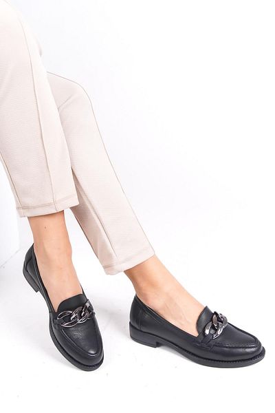 Modabuymus Tolok Black Genuine Leather Buckle Loafer Shoes