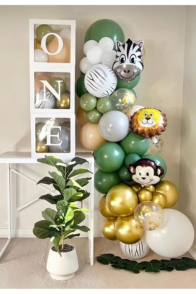 Çemrek Süs Parti Animal Head Safari Balloon Chain Set 63 balloons