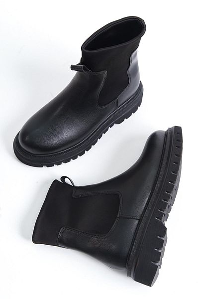 Modabuymus Tothem Black Matte Flexible Diver Fabric Chelsea Elastic Daily Boots