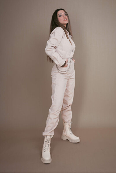 BERFUĞ KIRAN AÇIK VİZON UZUN KOLLU PANTOLONLU TULUM