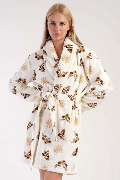 VİENETTA Women's Long Sleeve Welsoft Cream Dressing Gown C3T0N4O077