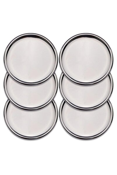 Maglor 6'lı Lüx Paslanmaz Çelik 21.5cm Yuvarlak Çay, Kahve, Pasta Servis Teps...