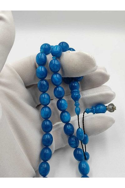 ALTUNTAŞ GLOSSY BLUE SYNTHETIC OPAL SET SYSTEMED TASSELED Rosary