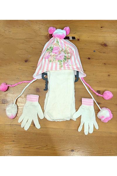 Dragora Girl's Beanie Scarf Gloves 3-Piece Girl's Suit Suitable for Age 1.4