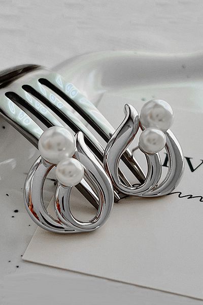 Glaren Rose Shaped Pearl Silver Color Women's Earrings