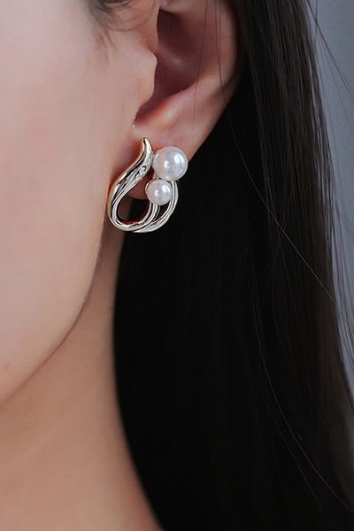 Glaren Rose Shaped Pearl Silver Color Women's Earrings