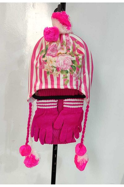 Dragora Girl's Beanie Scarf Gloves 3-Piece Girl's Suit Suitable for Age 1.4
