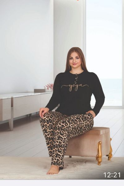 xlargebutik BÜYÜKBEDEN CLOTHING LEOPARD PAJAMA SET