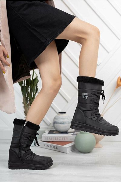 ALTUNTAŞ Women - Girls - Unisex Winter Fur Zippered Anatomical Sole Winter Boots - Black Black