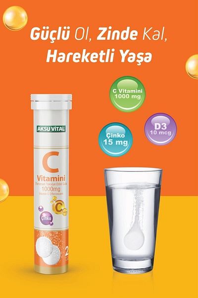 Aksu Vital Vitamin C Zinc 1000mg 20 Effervescent Tablets