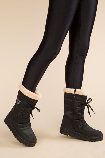 ALTUNTAŞ Women - Girls Winter Fur Zippered Anatomical Sole Winter Boots - Black Beige