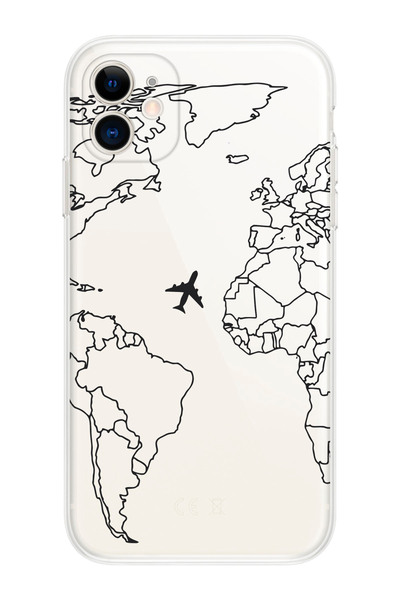shoptocase Iphone 11 Uyumlu Çizgisel Dünya Haritası - 2 Desenli Telefon Kılıfı