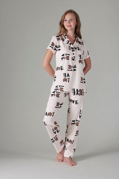 Rubina Secret Set pijamale cu mâneci scurte fără sezon pentru femei - guler jachetă