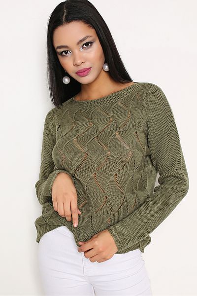 AVORWE Leaf Patterned Jacquard Knitted Women's Knitwear Sweater