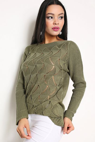 AVORWE Leaf Patterned Jacquard Knitted Women's Knitwear Sweater