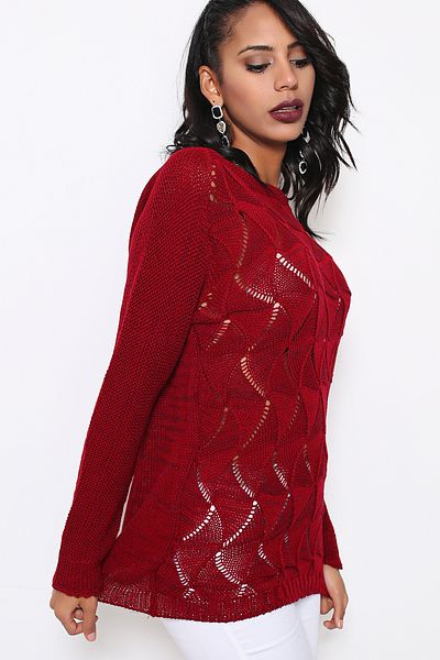 AVORWE Pulover de damă tricotat jacquard cu model de frunze