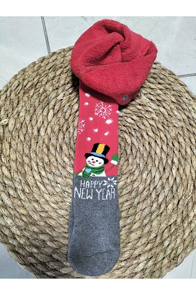 Ekinoks Towel Winter Pantyhose Washed Happy New Year Written Snowman