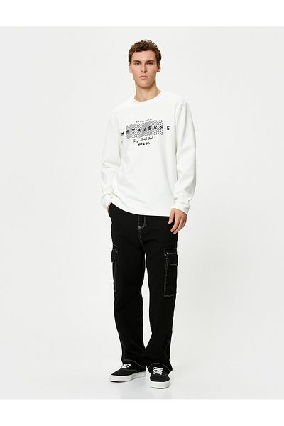 Koton Crew Neck Sweatshirt Slogan Printed Long Sleeve Ribbed