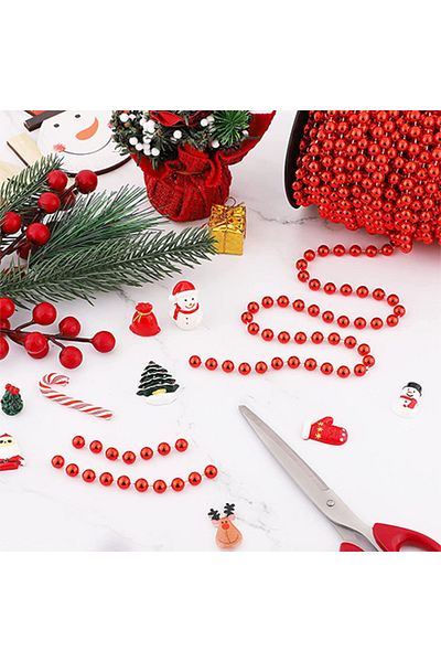 kidspartim 10 Meter Red Pearl Patterned Bead Chain Ornament - New Year's Eve