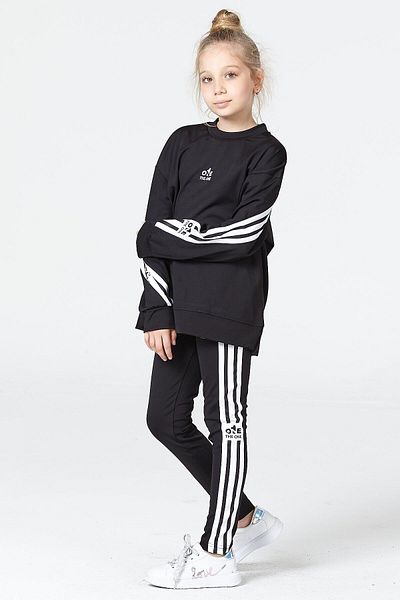 Black One Colanți pentru fetiță-Set de transpirație cu fante casual și detaliu dungi