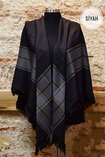 İSTANBULSTYLEMODA Desenli Omuz Şalı -kap Şal Siyah Aşk2373