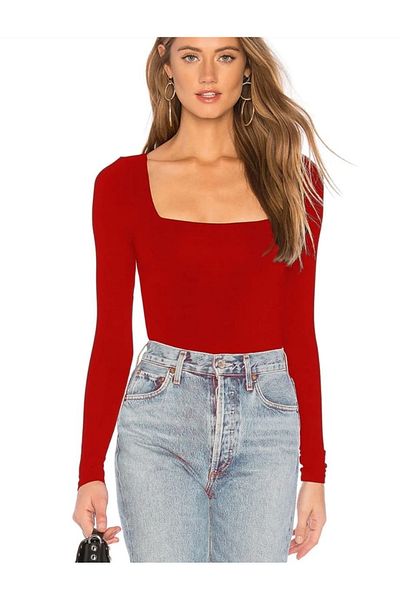 Nsb Tasarım Women's red square collar bodysuit