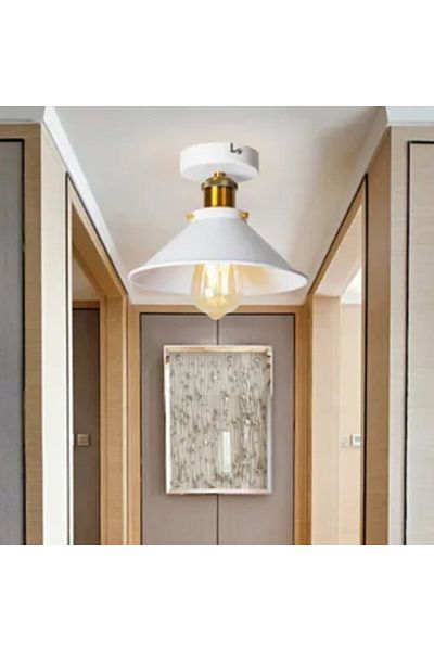 RİOLİGHT White Retro Rustic Vintage 1XE27 Metal Single Plophonier Chandelier with Lampholder - Diameter: 23cm