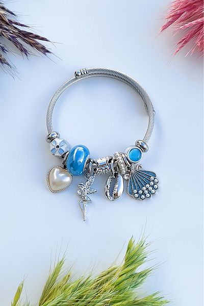 The Collection Tarnish Resistant White Shell Style Steel Bracelet