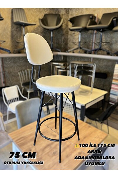 Yeni,Dolce Bar Sandalyesi 75 cm Beyaz Deri Döşeme.100 ile 105 cm arası Ada&masalara uyumlu