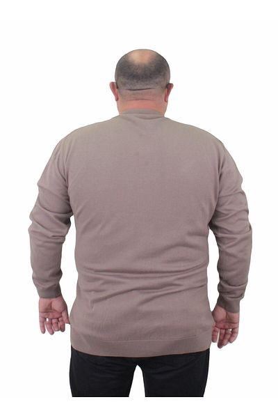 MocGrande Men's Large Size Crew Neck Basic Knitwear Sweater 23750 Mink