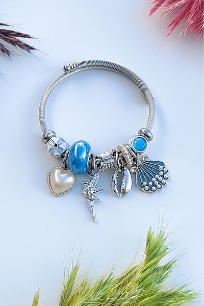 The Collection Tarnish Resistant White Shell Style Steel Bracelet