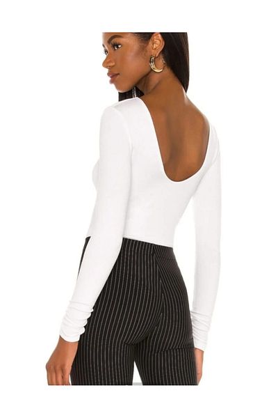 Nsb Tasarım Women's white back low-cut bodysuit
