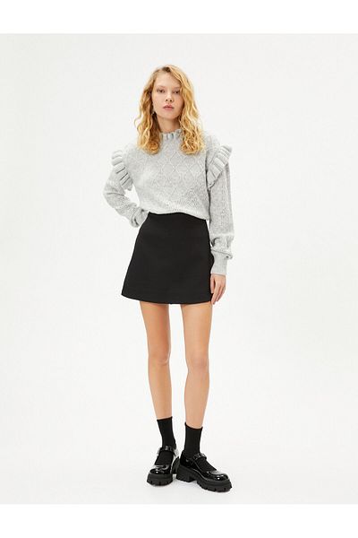 Koton Frilly Knit Openwork Sweater Soft Textured Stand Collar Glitter