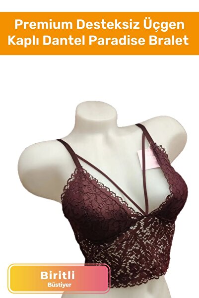Pastimore Premium Desteksiz Üçgen Kaplı Dantel Biritli Paradise Bralet Büstiyer