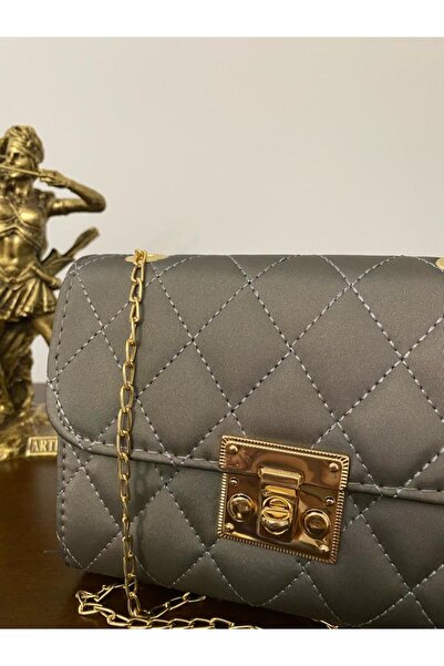 gold zincir detaylı paraşüt kumaş parlak çanta