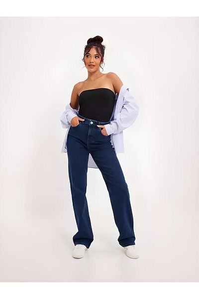 DRC trend Magazin Blugi largi din lycra de mare putere albastru închis Pantaloni Palazzo (SUPER HIGH)
