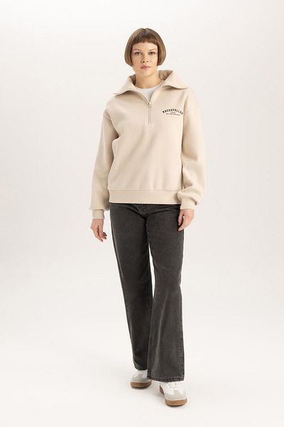 DeFacto Thick and Printed Polo Neck Relax Fit Sweatshirt - C0562Ax23Wn