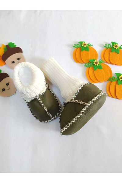 MİNİBİRİ Organic Genuine Lambskin Baby Booties Slippers Baby Boots Baby Shoes