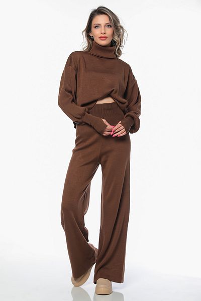 GÜLSELİ High Waist Brown Knitwear Set - Women's Finger-Snap Coat