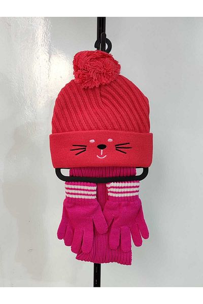 Dragora Girl's Beanie Scarf Gloves 3-Piece Girl's Suit Suitable for Age 1.4